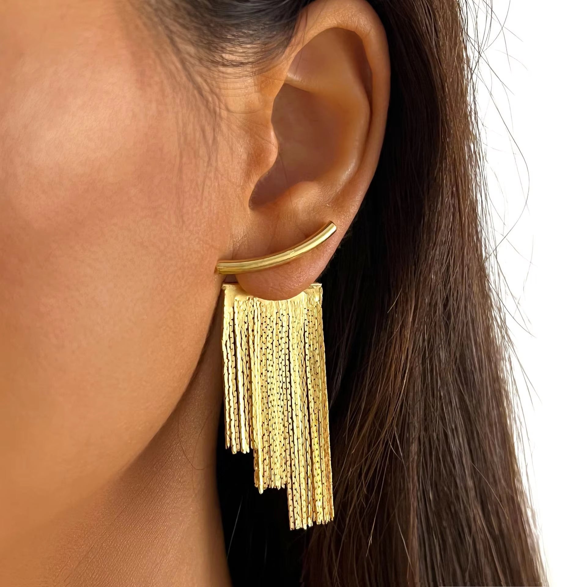 Fashion Statement Earring Long Statement Gold Color Bling Tassel Earrings for Women Female Wedding Daily Pendant Jewelry Gifts