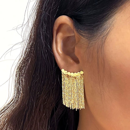 Fashion Statement Earring Long Statement Gold Color Bling Tassel Earrings for Women Female Wedding Daily Pendant Jewelry Gifts