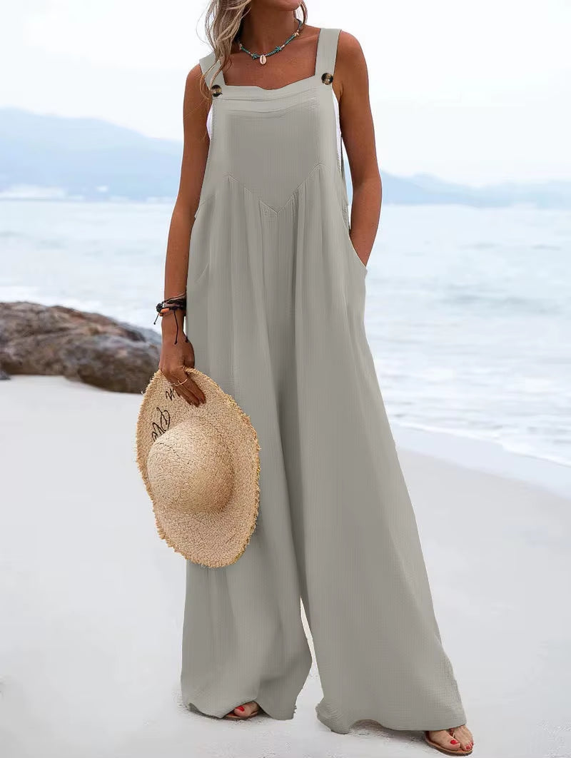 2023 Spring/Summer New Ethnic Style Fashion Solid Color Wide Leg Jumpsuit Quick Sale Tongfa European and American Women'S Cross