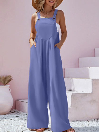 2023 Spring/Summer New Ethnic Style Fashion Solid Color Wide Leg Jumpsuit Quick Sale Tongfa European and American Women'S Cross