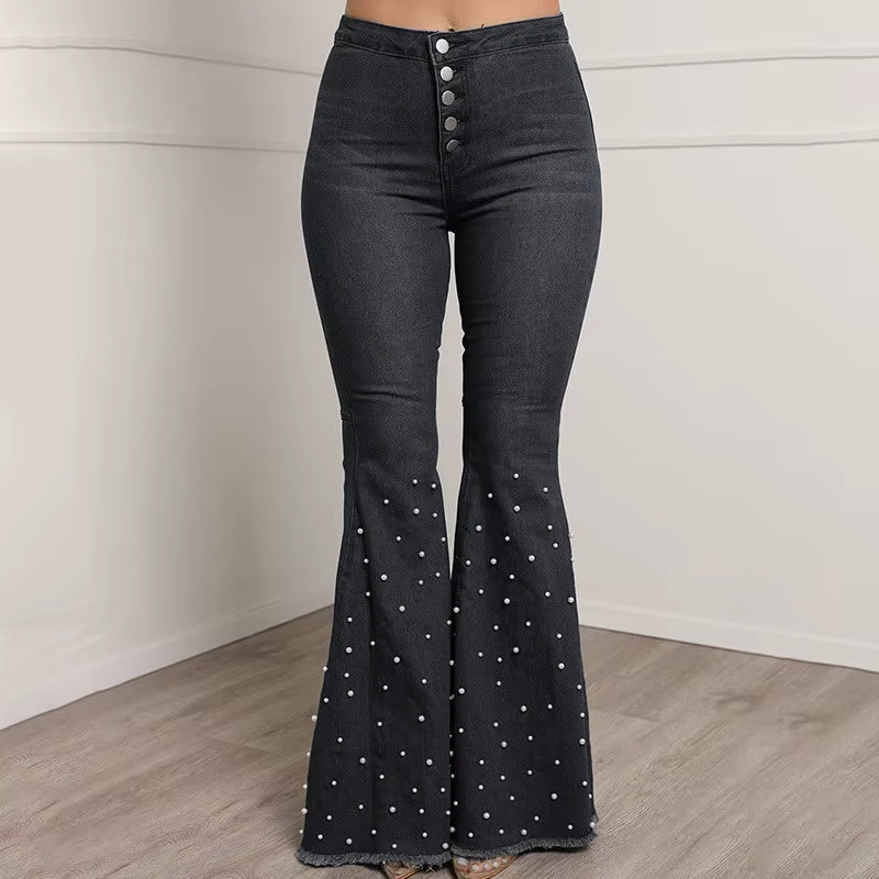 Flare Button Studded Jeans