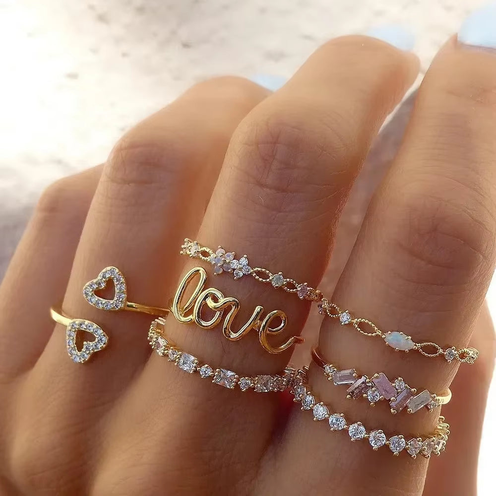 10Pcs Rings Suit for Women Silver-Color Chain Ring Set Bohemian Style Coin Snake Moon Star Party Trend Gift Jewelry