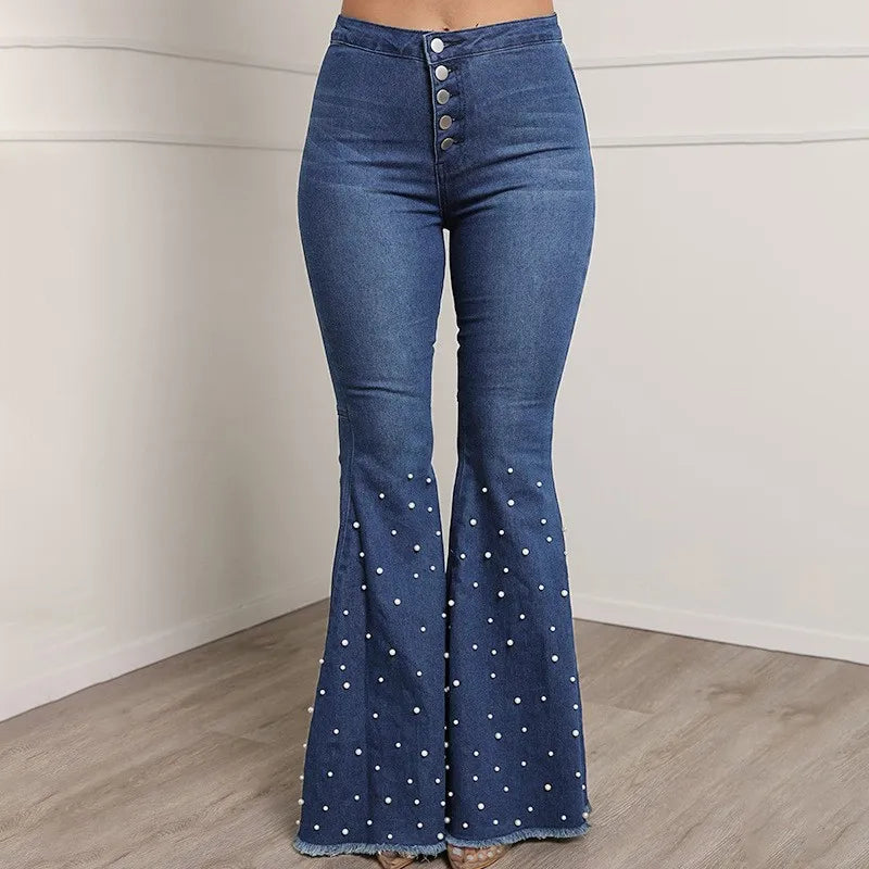 Flare Button Studded Jeans