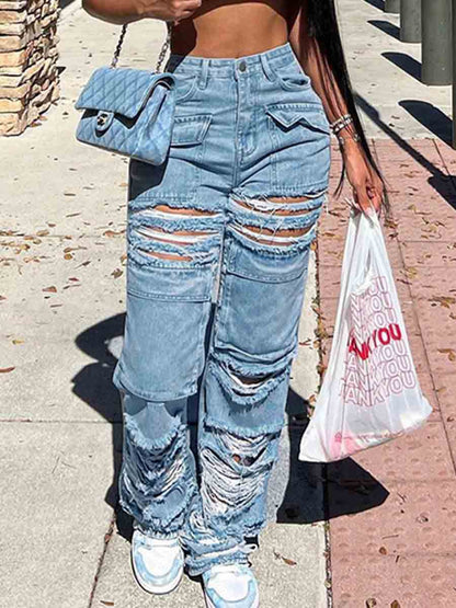 Wind-Ripped Raw Jeans