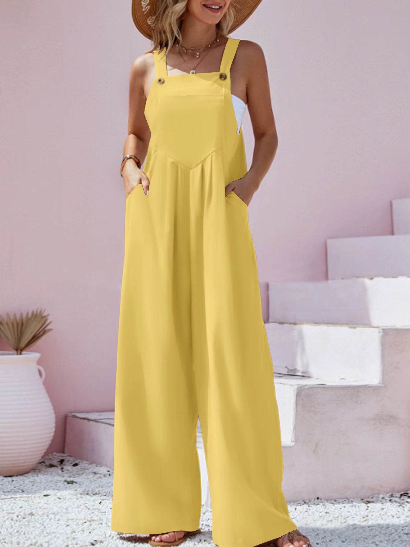 2023 Spring/Summer New Ethnic Style Fashion Solid Color Wide Leg Jumpsuit Quick Sale Tongfa European and American Women'S Cross